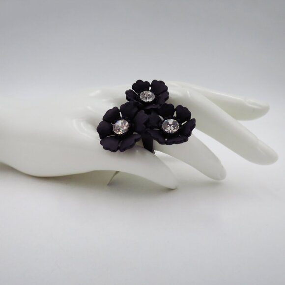 NWT J. Crew Dogwood Blossom Matte Black with Gems Cocktail Ring Size M - Picture 14 of 16